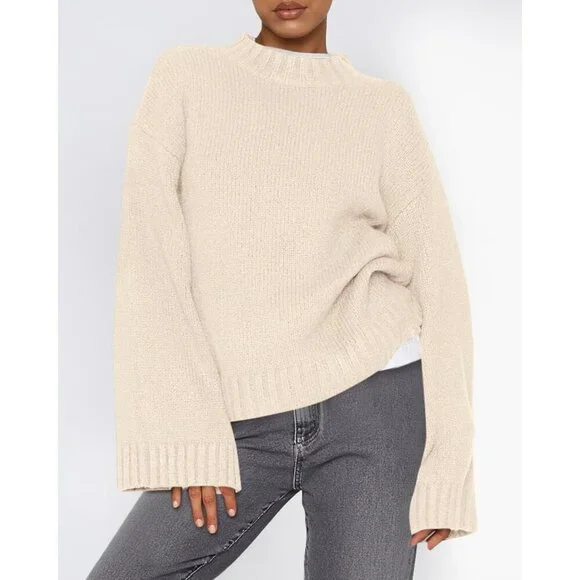 Women's Ribbed Knit Crewneck Sweater Cozy Long Sleeve Fall Winter Clothes - Picture 6 of 8